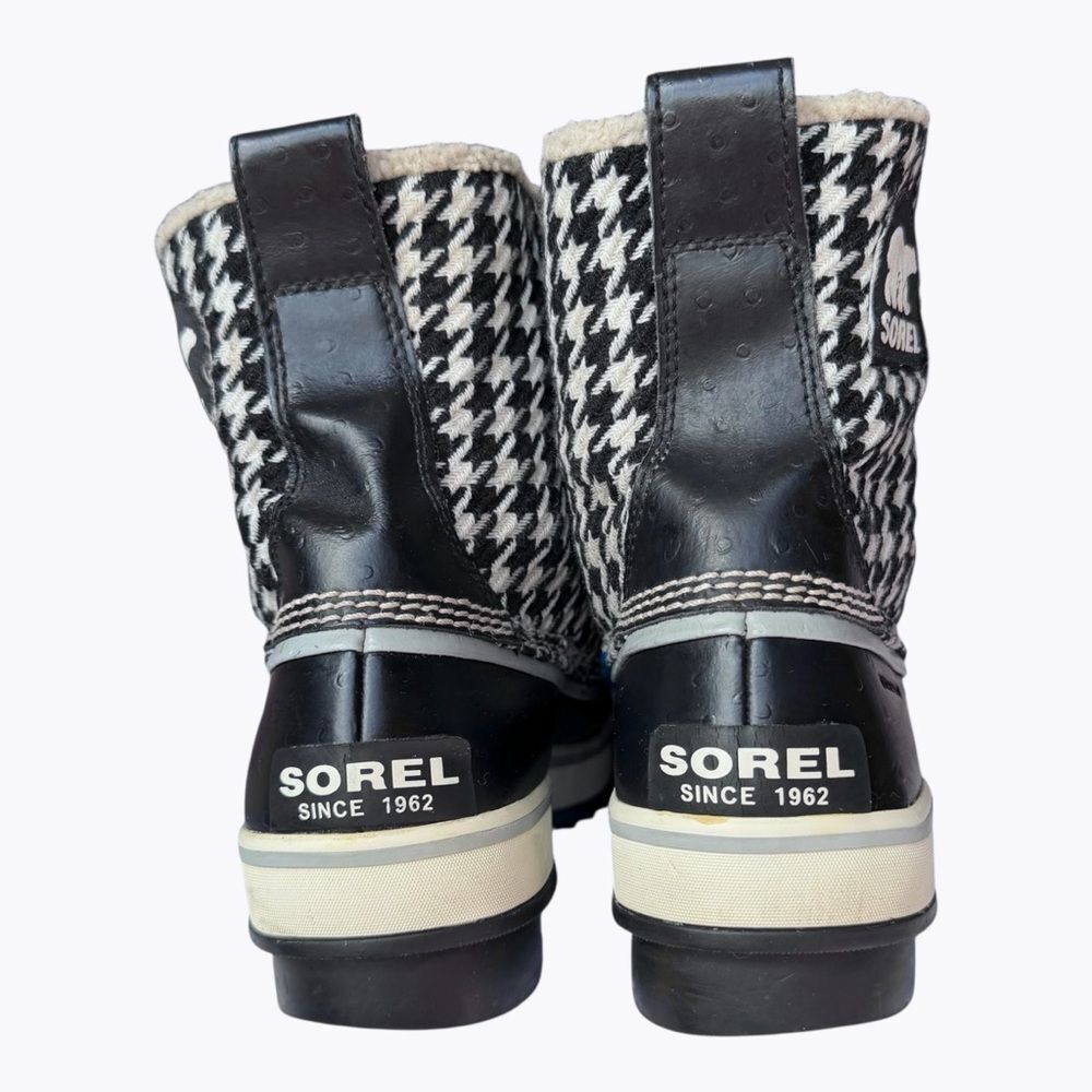 Sorel Tofino Houndstooth Waterproof Snow Boots Women 9 Black White Red Lace - Picture 5 of 10